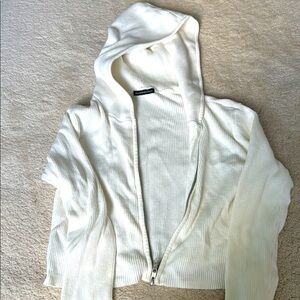 Brandy Melville Cream Ribbed Zip-Up Hoodie